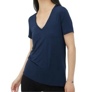 Kit And Ace Sz S Short Sleeve V-Neck Basic T-Shirt Navy Blue EUC